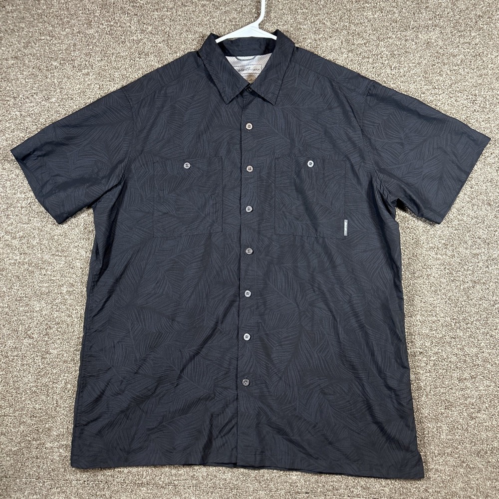 Eddie Bauer Mens XL Floral Fishing Shirt Short Sleeve Vented Outdoor Black
